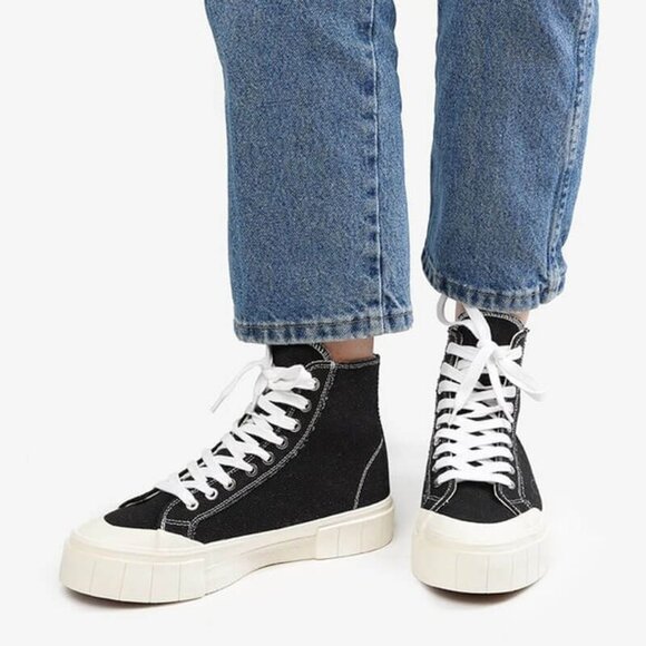 Good News Black Canvas High Top Platform Sneakers 5 - Picture 1 of 8